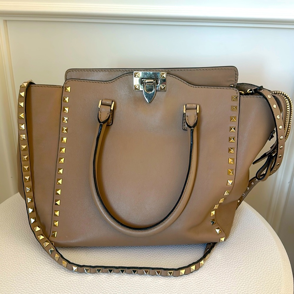 Valentino Garavai Beige Rockstud Tote